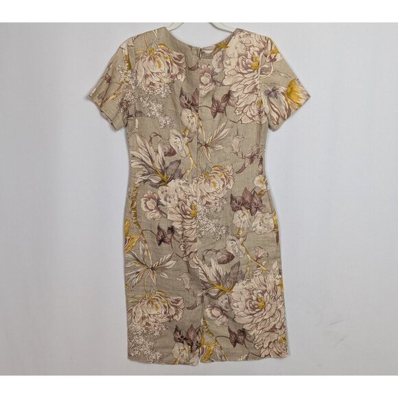 VINTAGE 80s-90s Ann Taylor 6 Dress Cottage Core Floral 100% Linen Short Sleeve - Picture 2 of 9